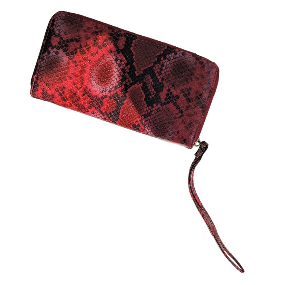Red Faux Snakeskin Wristlet Wallet
